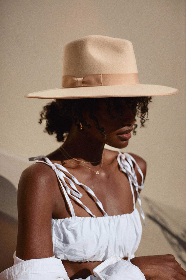 Ivory Rancher - Wool Felt Fedora Hat in Beige