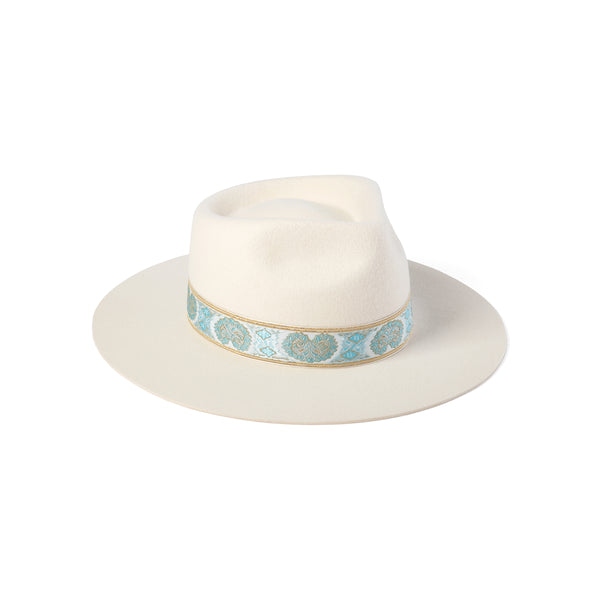 Aqua Beverly - Wool Felt Fedora Hat in White